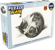 Puzzel - Puzzel 500 stukjes - Opgerolde slapende kat - schilderij van Jean Bernard - Legpuzzel