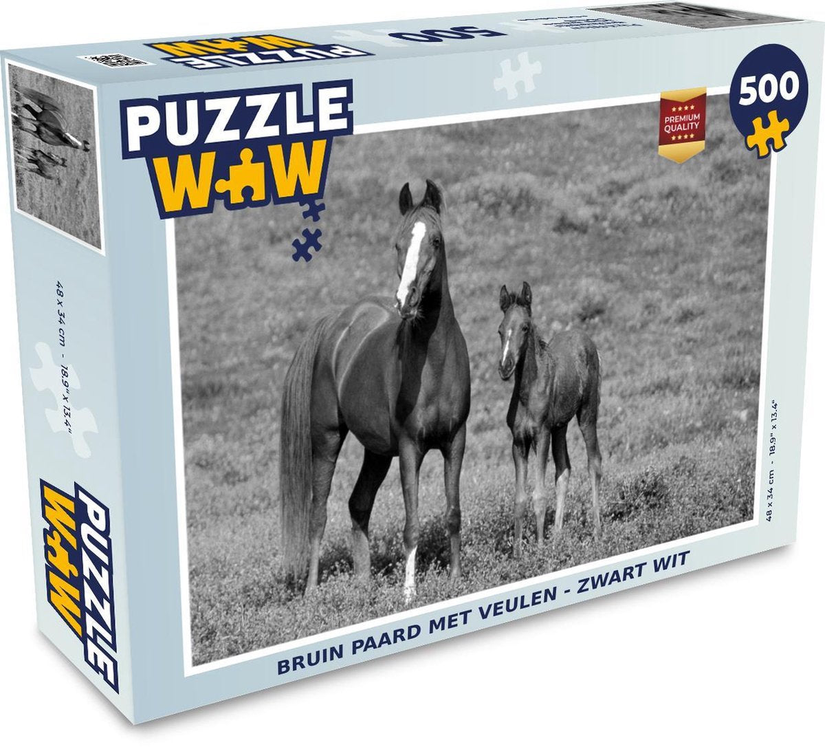 Puzzel Paard - Gras - Zwart - Wit - Legpuzzel - Puzzel 500 stukjes