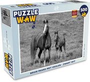 Puzzel Paard - Gras - Zwart - Wit - Legpuzzel - Puzzel 500 stukjes