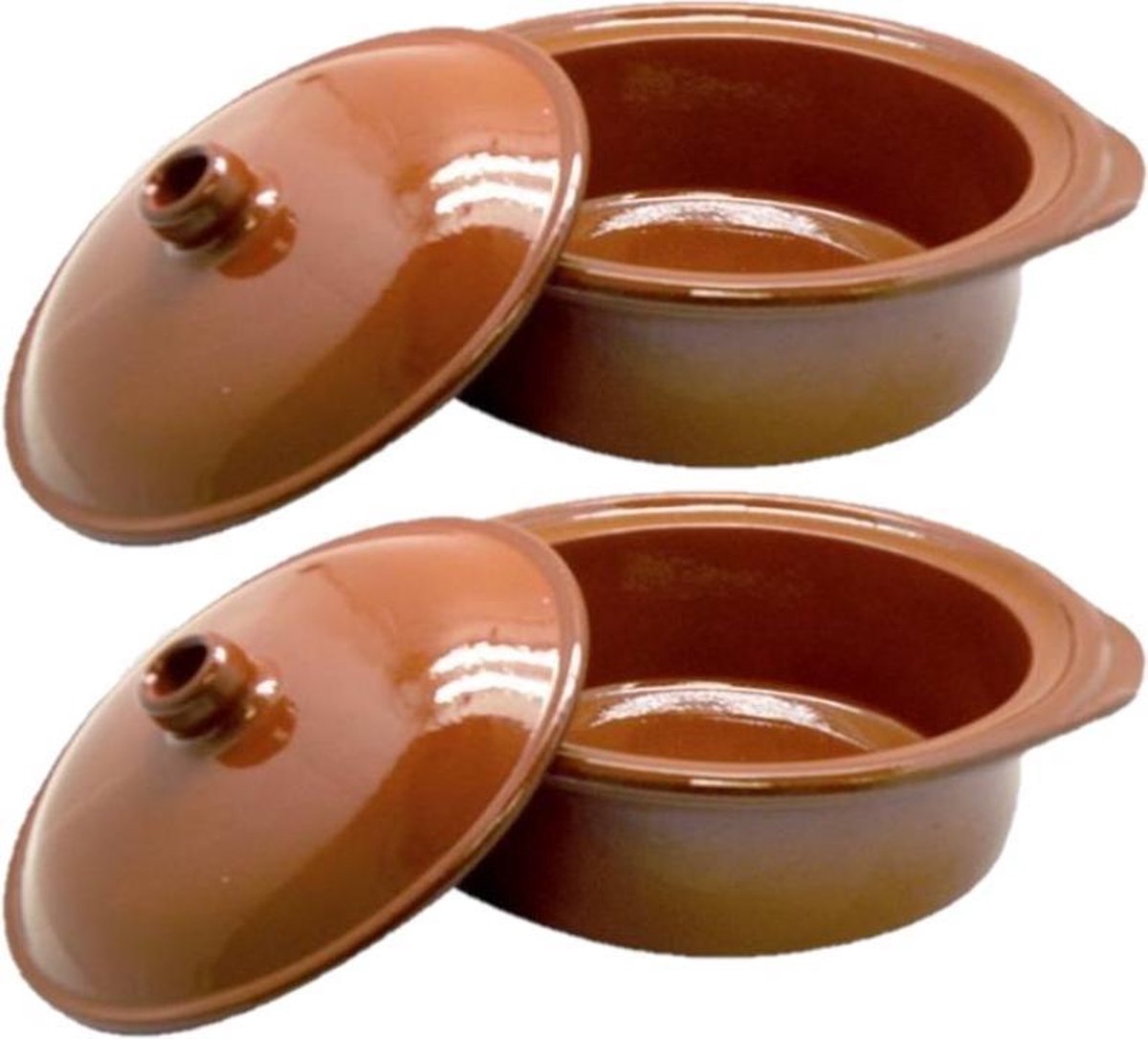 Set van 2x stuks tapas terracotta ovenschalen/stoofpotten cocotte met deksel 26 cm - Braadpannen van steen