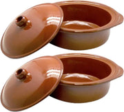 Set van 2x stuks tapas terracotta ovenschalen/stoofpotten cocotte met deksel 26 cm - Braadpannen van steen