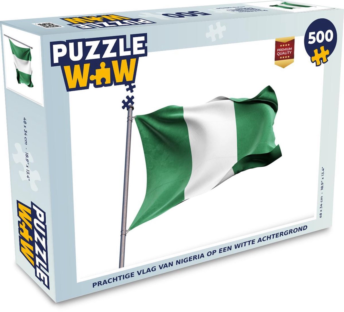 Puzzel Vlag Nigeria 500 stukjes - Prachtige vlag van Nigeria op een witte achtergrond