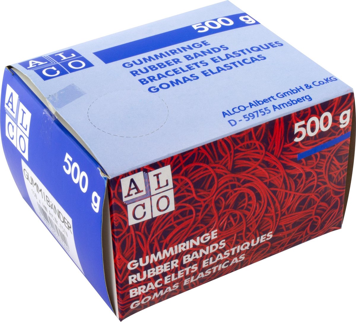 Elastieken Alco 150x4mm natuur - kartonnen doos 500 gram