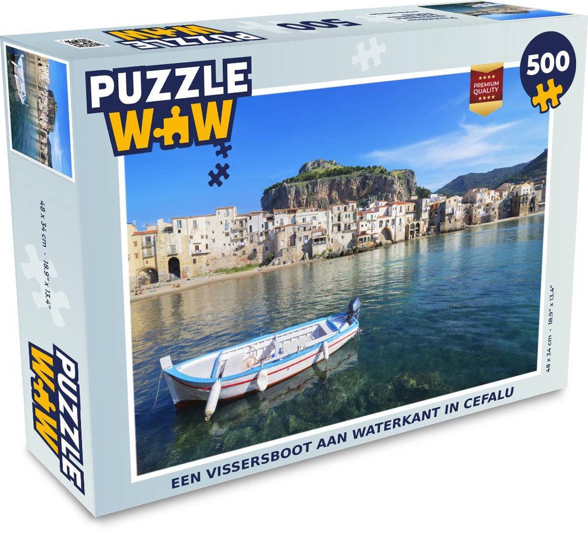 Puzzel - 500 stukjes - Een vissersboot aan waterkant in Cefalu