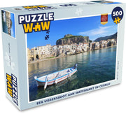 Puzzel - 500 stukjes - Een vissersboot aan waterkant in Cefalu