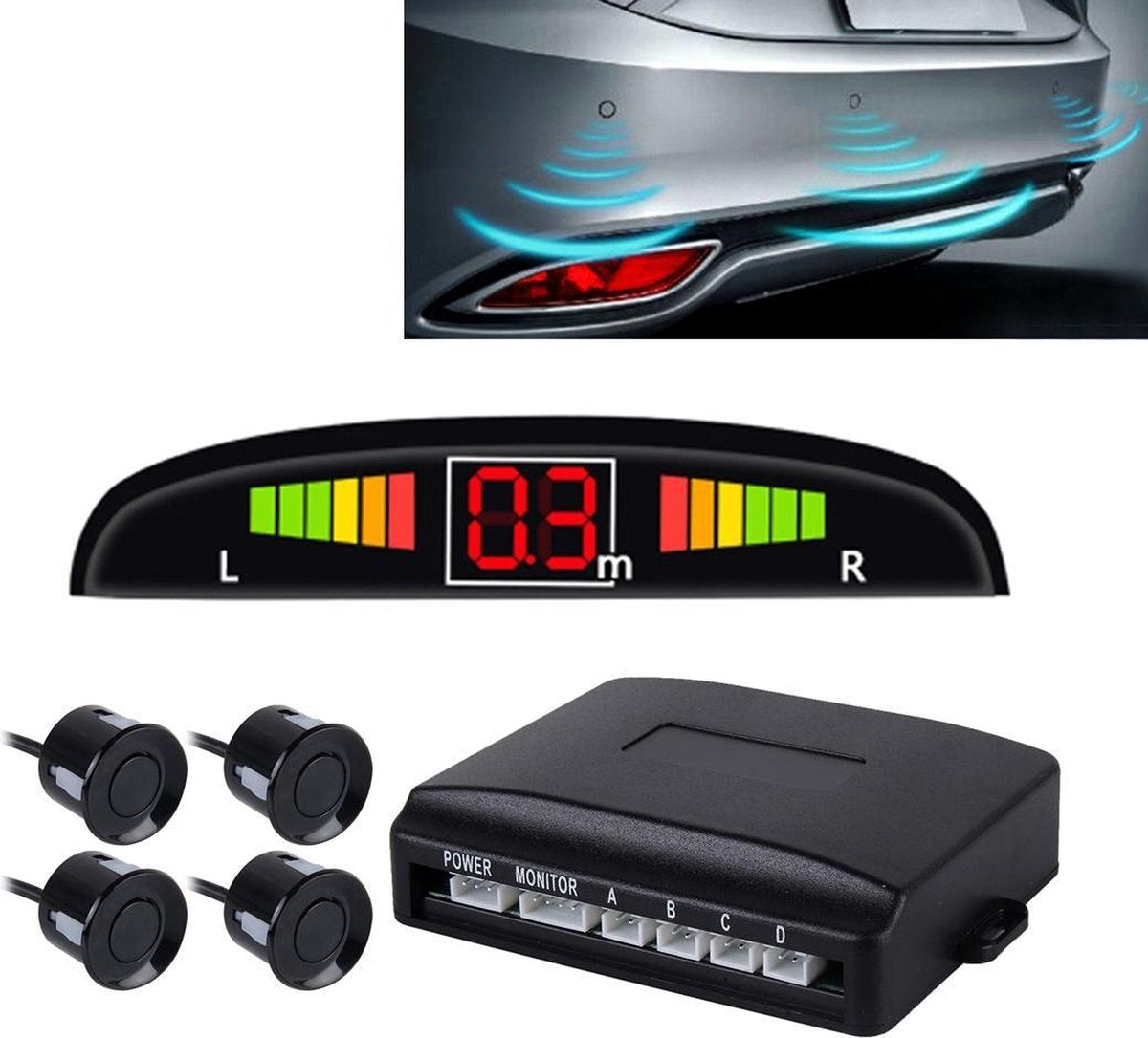 Auto zoemer achteruit back-up radarsysteem - Premium kwaliteit 4 parkeersensoren Auto achteruit back-up radarsysteem met LCD-display