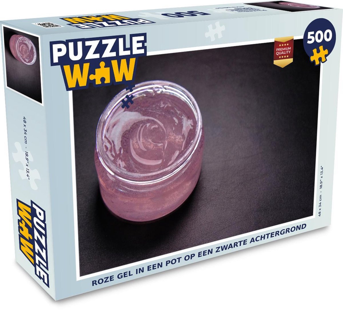 Puzzel Gel 500 stukjes - Roze gel in een pot op een zwarte achtergrond
