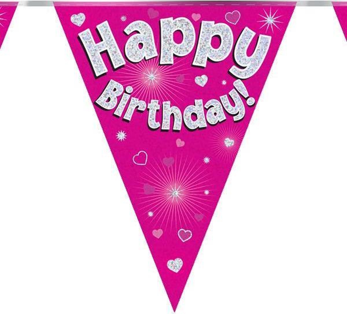 Vlaggenlijn happy birthday pink 3.9m holografisch