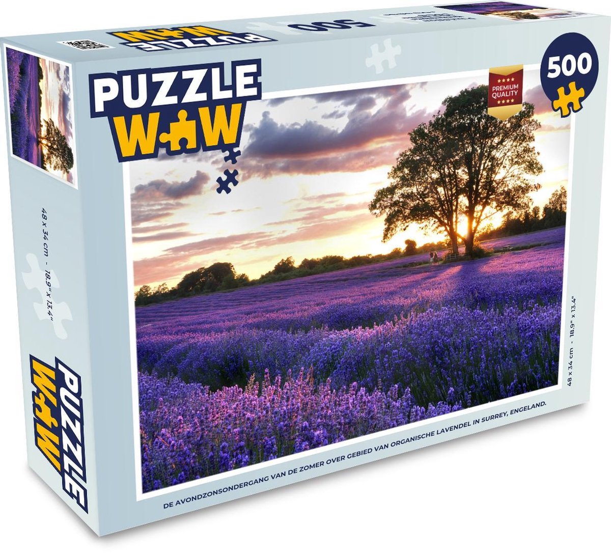 Puzzel 500 stukjes Lavendelvelden - De avondzonsondergang van de zomer over gebied van organische lavendel in Surrey Engeland  - PuzzleWow heeft +100000 puzzels