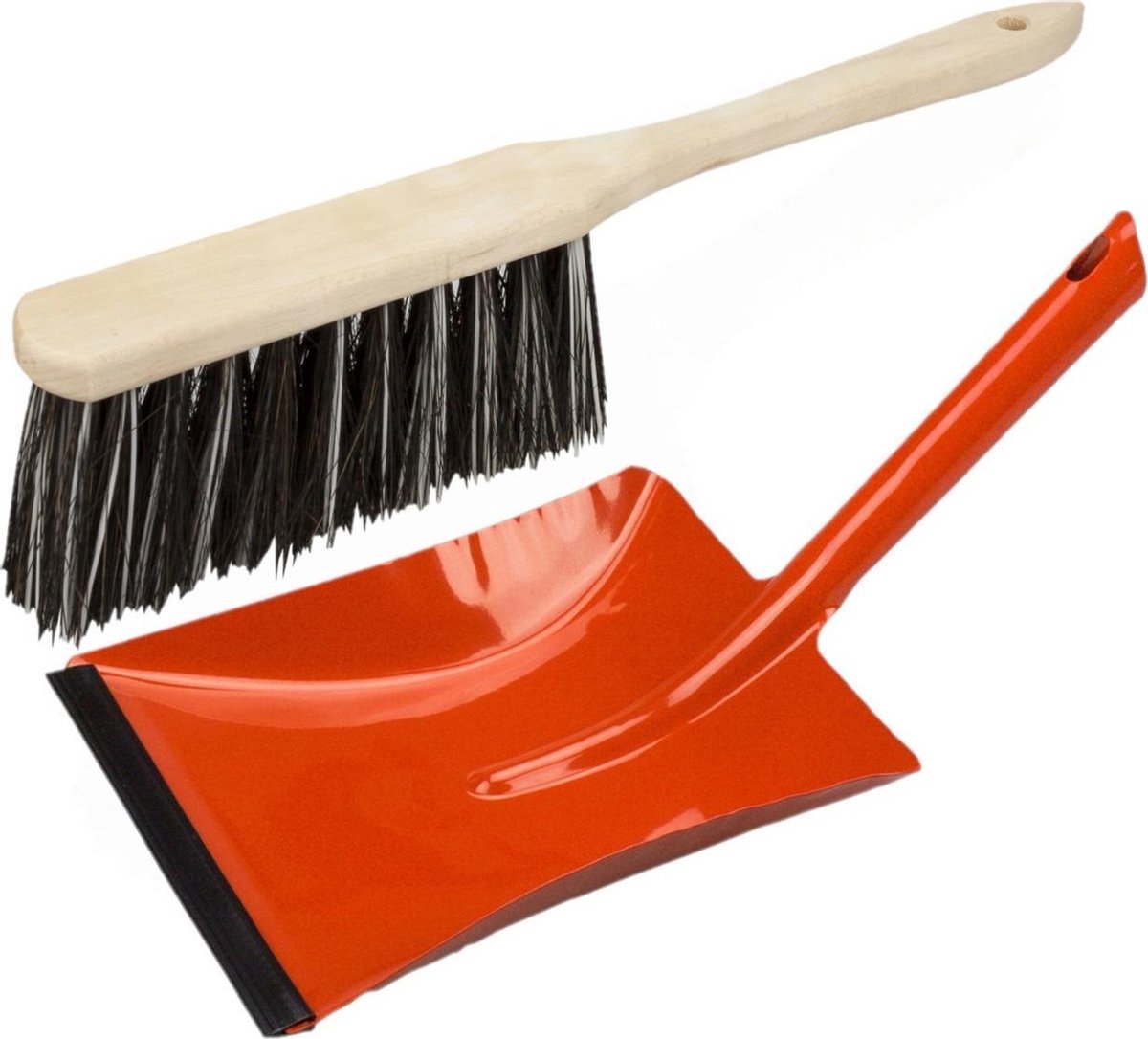 Stoffer en blik rood van metaal/hout/Arenga vezel met lip voor binnen - Zachte borstel/handveger