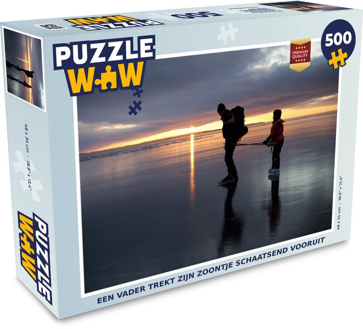 Puzzel 500 stukjes IJsschaatsen - Een vader trekt zijn zoontje schaatsend vooruit PuzzleWow heeft +100000 puzzels