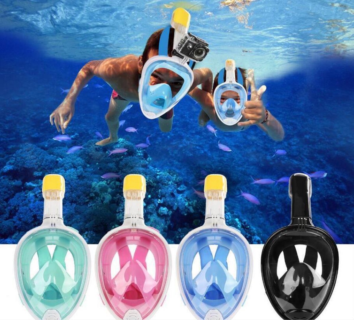 Snorkelmasker Zwart L/XL - Full Face duikbril masker met snorkel (Large/XL)