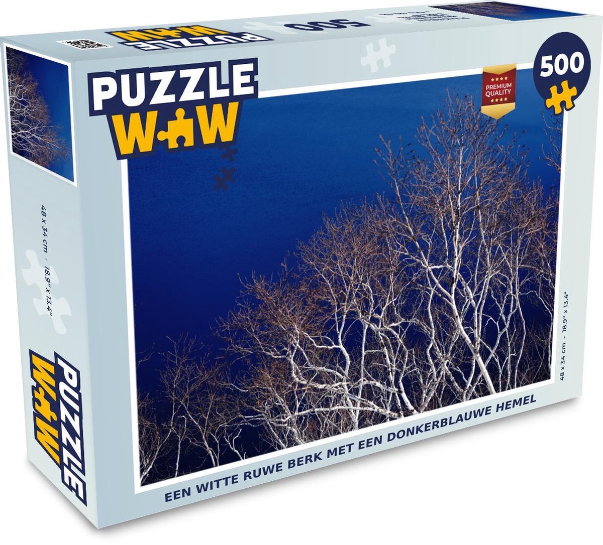 Puzzel Ruwe berk 500 stukjes - Een witte ruwe berk met een donkerblauwe hemel