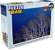 Puzzel Ruwe berk 500 stukjes - Een witte ruwe berk met een donkerblauwe hemel