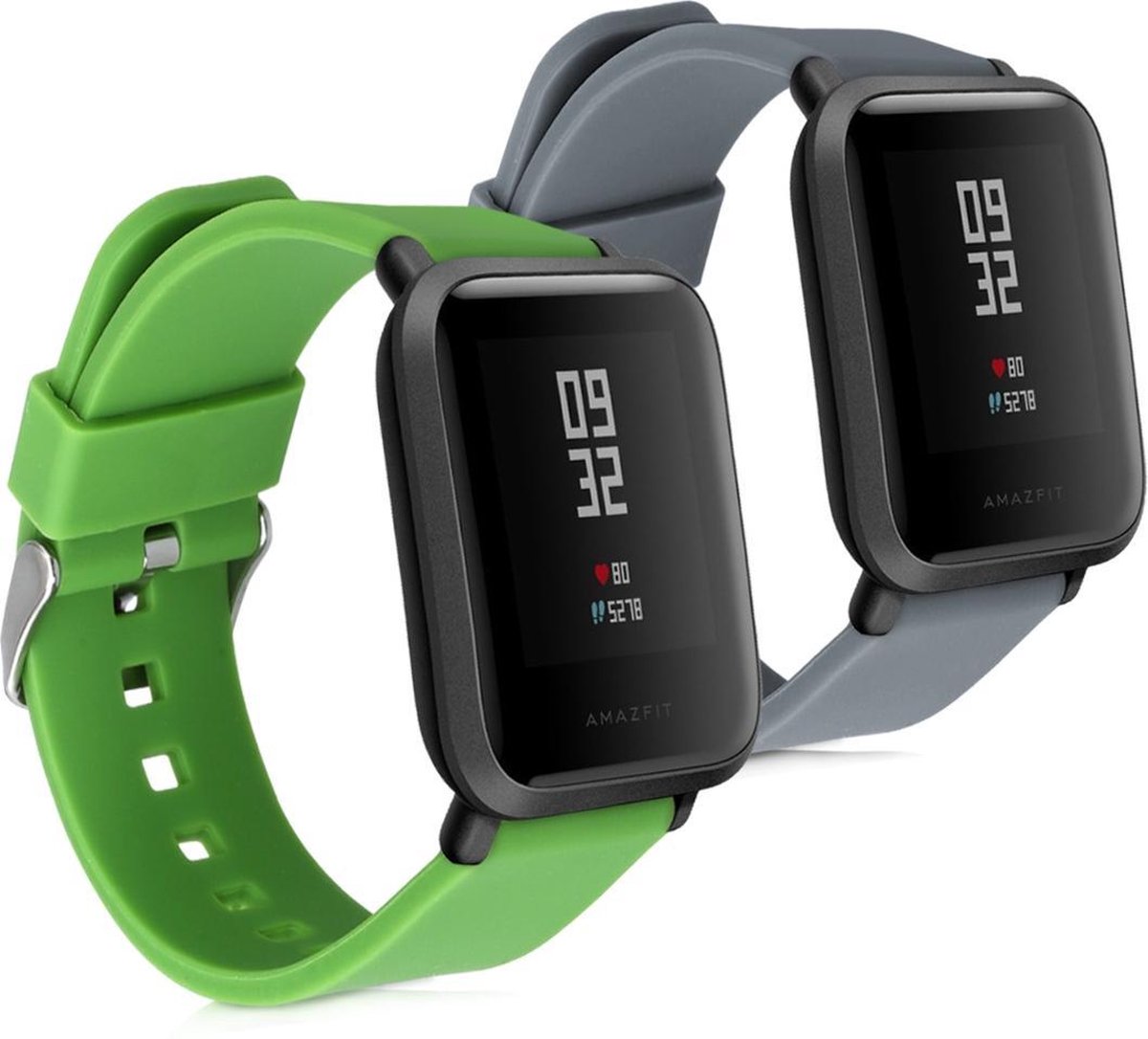 kwmobile 2x horlogeband voor Huami Amazfit Bip Youth Edition - siliconen band voor fitnesstracker - grijs / groen