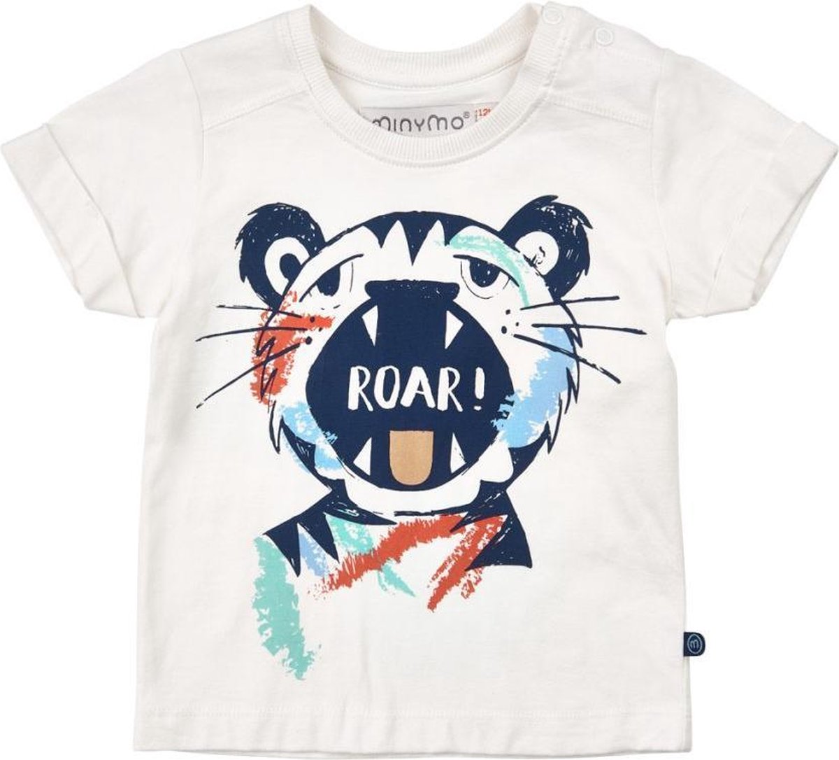 Minymo - jongens T-shirt - tijger - wit - Maat 68