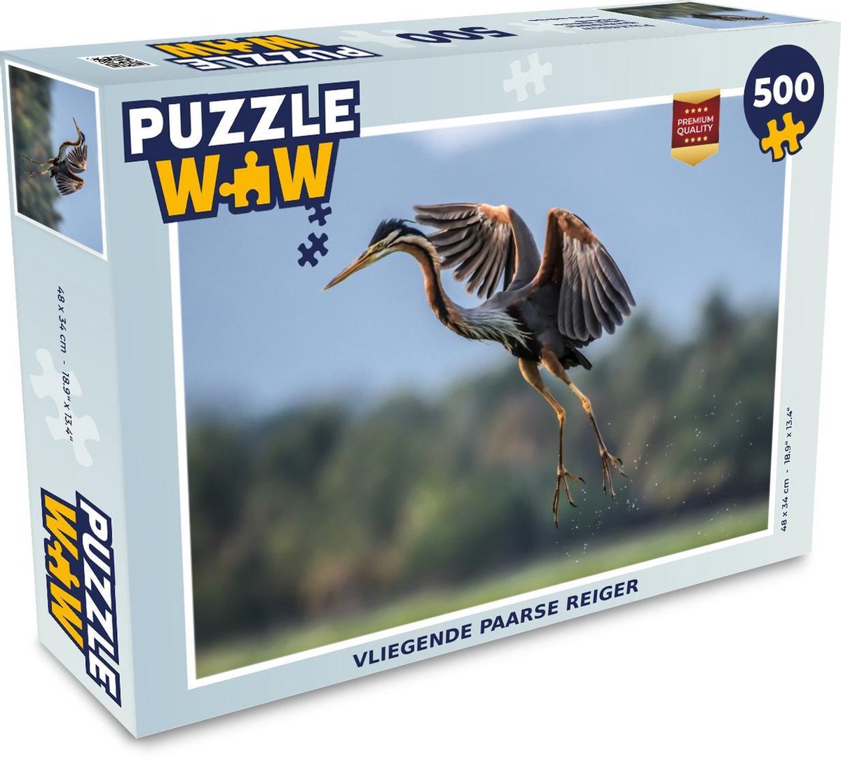 Puzzel 500 stukjes Purperreiger - Vliegende paarse reiger  - PuzzleWow heeft +100000 puzzels