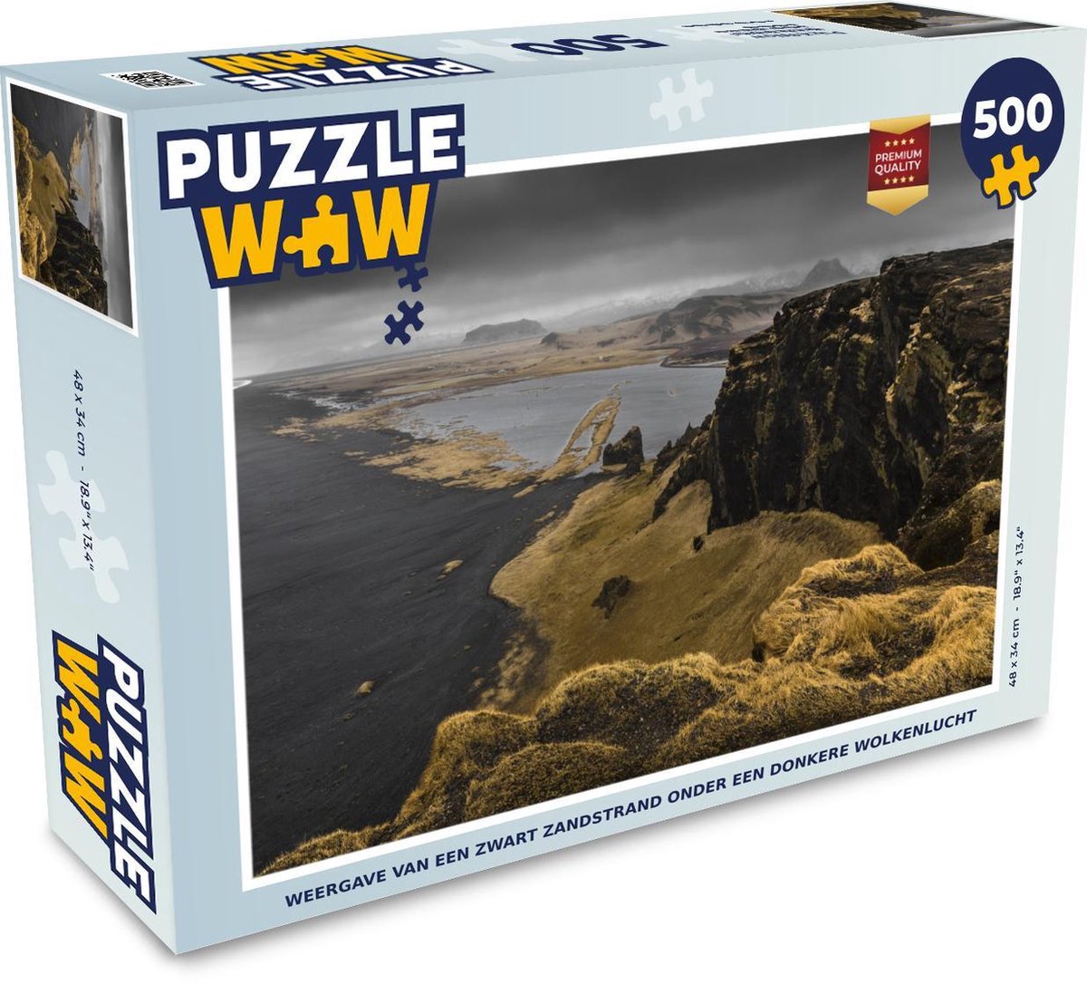 Puzzel Zwart strand 500 stukjes - Weergave van een zwart zandstrand onder een donkere wolkenlucht
