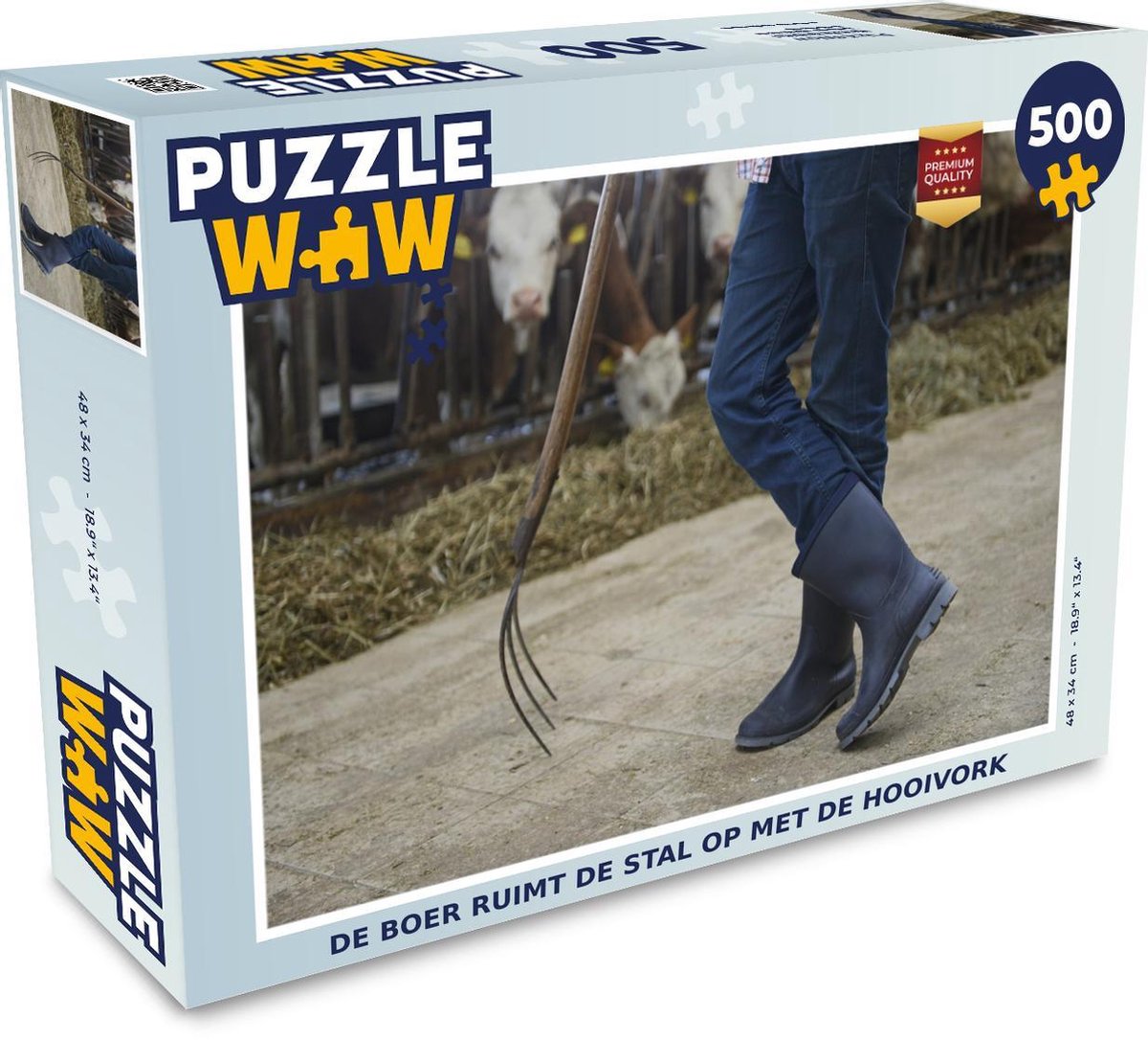 Puzzel Hooivork 500 stukjes - De boer ruimt de stal op met de hooivork