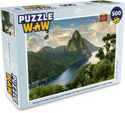 Puzzel 500 stukjes Regenwoud - Uitzicht op een berglandschap bedekt met een tropisch regenwoud in Saint Lucia  - PuzzleWow heeft +100000 puzzels