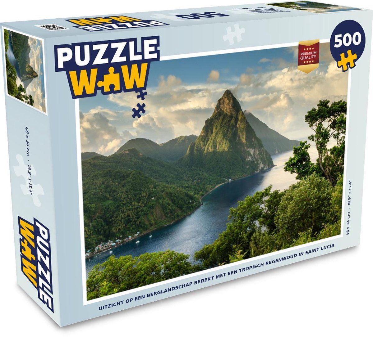 Puzzel 500 stukjes Regenwoud - Uitzicht op een berglandschap bedekt met een tropisch regenwoud in Saint Lucia  - PuzzleWow heeft +100000 puzzels