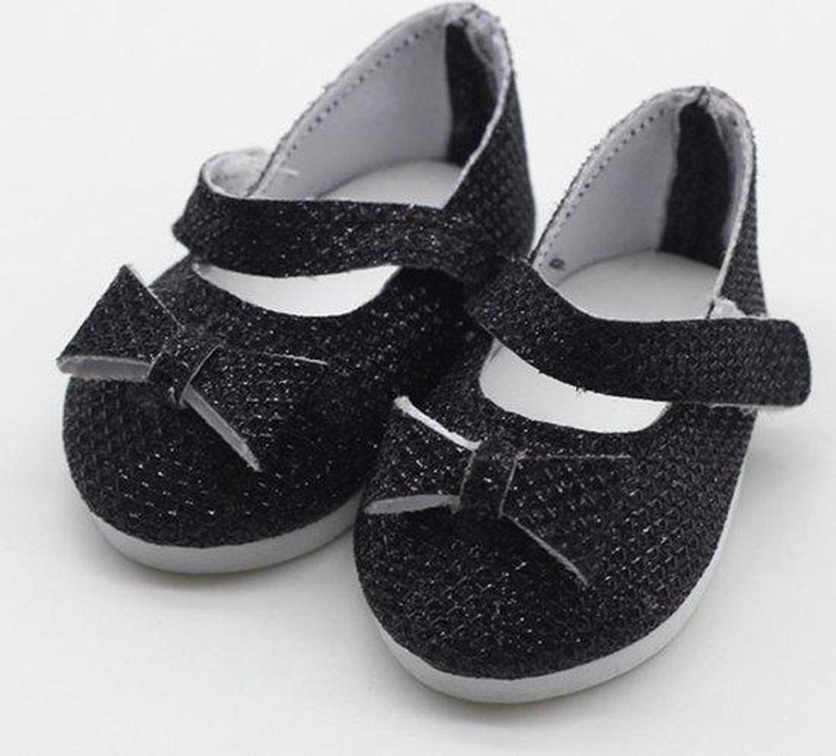 Dolldreams | Schoentjes voor Baby born - Zwarte schoenen met strikje - Poppenschoentjes 7 cm -zwart glimmend