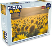 Puzzel 500 stukjes Zonnebloemen - Zonsondergang boven een veld met zonnebloemen puzzel 500 stukjes  - PuzzleWow heeft +100000 puzzels