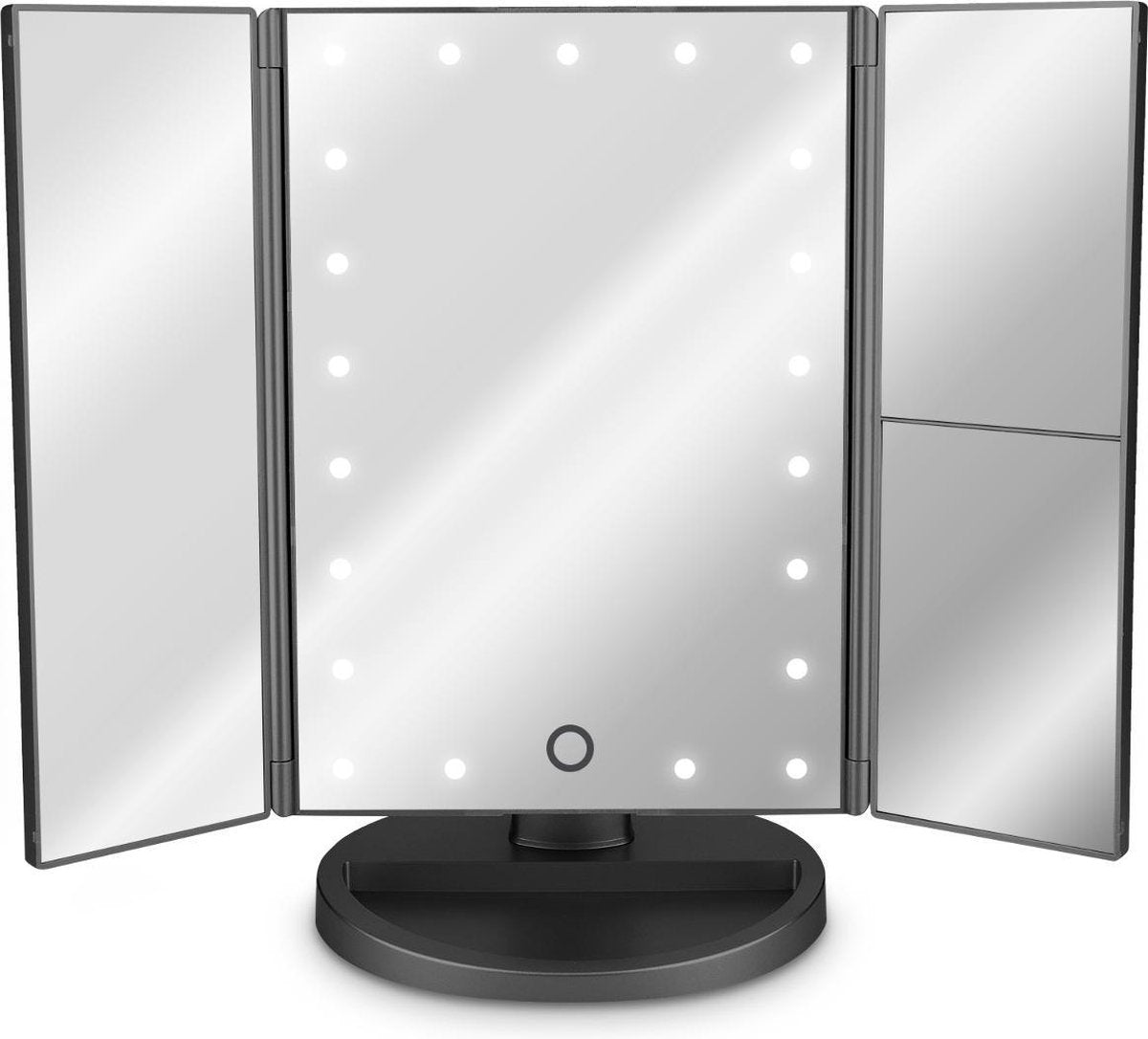 Opvouwbare LED-make-upspiegel - 2x 3x vergrotende make-upspiegelstandaard & lade Eenvoudig op te bergen - Verlichte make-upspiegel - Matzwart