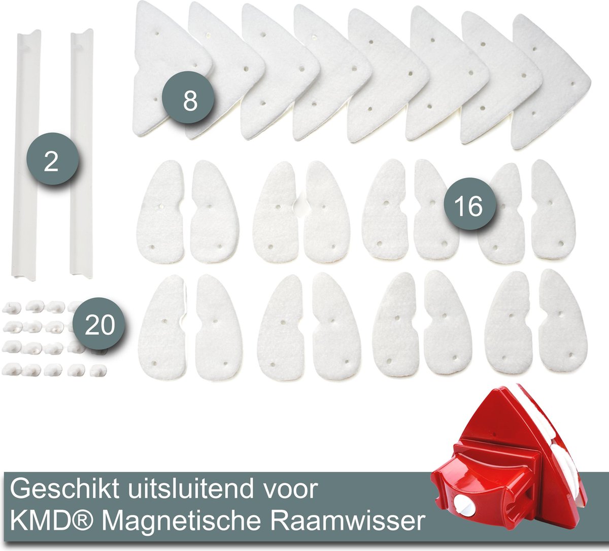 KMD®️ Accessoires Magnetische Raamwisser Rood/Blauw - Navulset 46-delig - Reserve sponzen