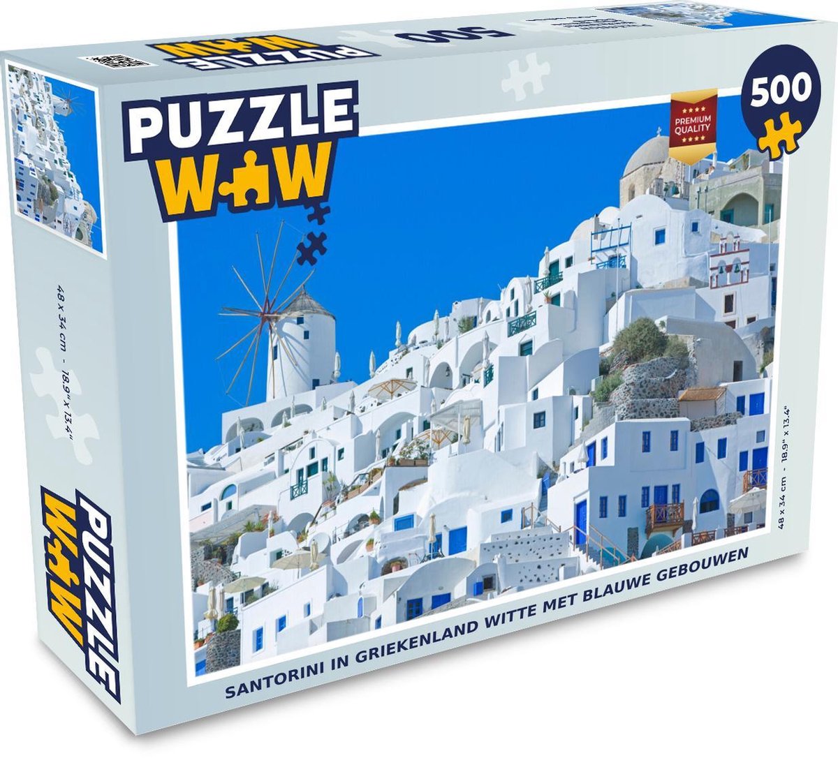 Puzzel - 500 stukjes - Santorini in Griekenland witte met blauwe gebouwen