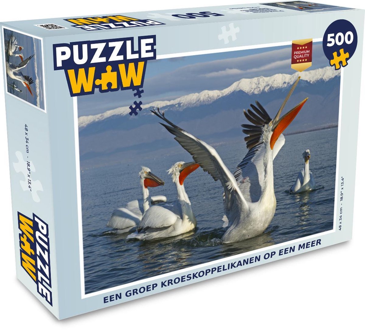Puzzel Kroeskoppelikaan 500 stukjes - Een groep kroeskoppelikanen op een meer
