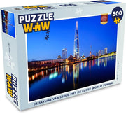 Puzzel 500 stukjes Lotte World Premium Tower - De skyline van Seoul met de Lotte World Tower PuzzleWow heeft +100000 puzzels