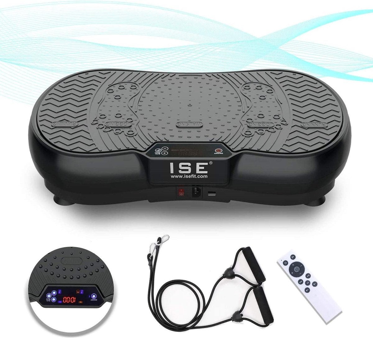 ISE RIGA SY-328-BK Trilplaat Fitness - Trilplatform - Geïntegreerde Bluetooth-luidspreker - Oscillerend - Groot oppervlak - USB-aansluiting - 99 snelheden - 5 programma's - Fitness en bodybuilding