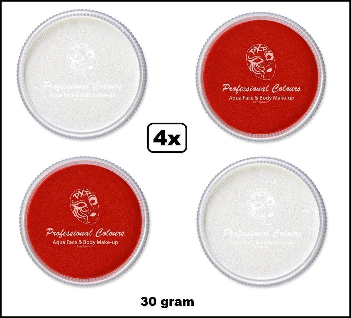 4x Aqua face & body paint wit/rood 30gram.