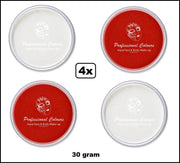 4x Aqua face & body paint wit/rood 30gram.