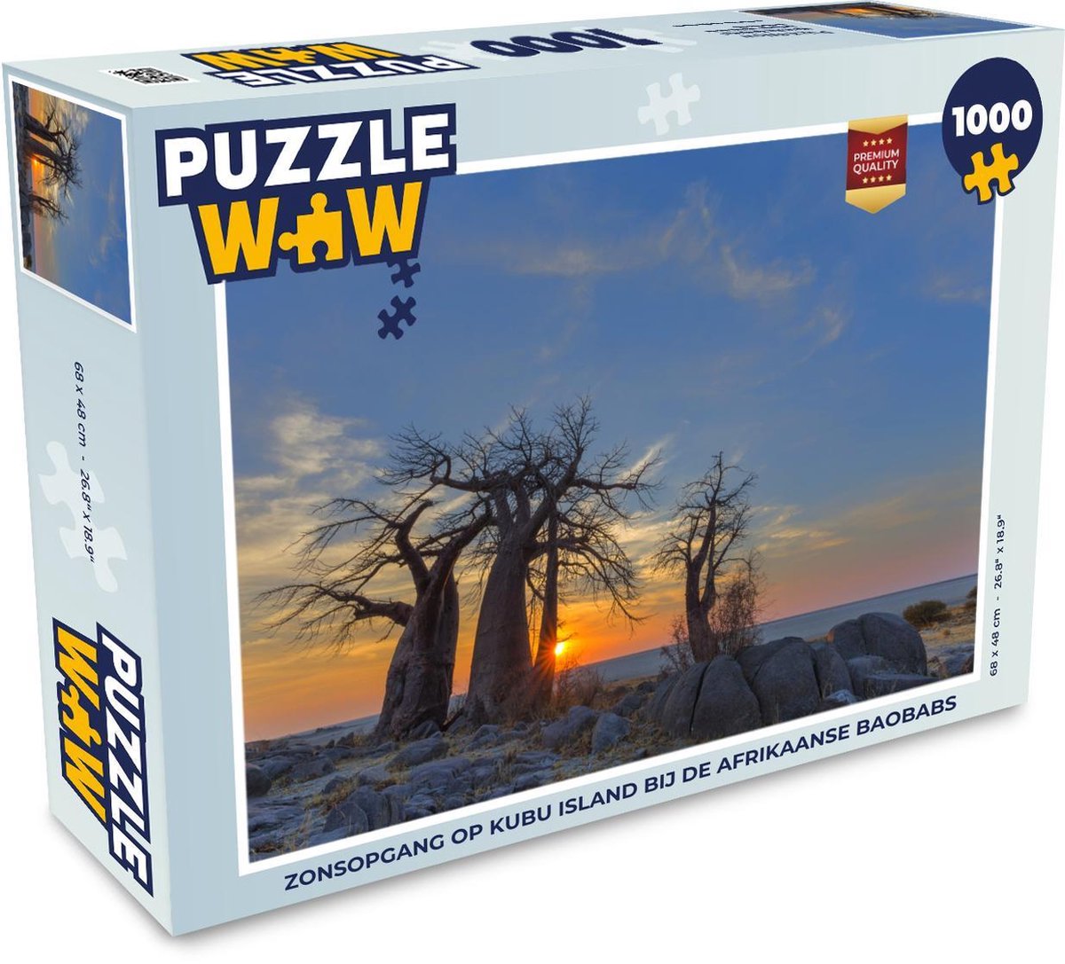 Puzzel Afrikaanse baobabs 1000 stukjes - Zonsopgang op Kubu Island bij de Afrikaanse baobabs