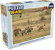 Puzzel 1000 stukjes volwassenen Hyena 1000 stukjes - Groepje Hyena's op de jacht in Afrika  - PuzzleWow heeft +100000 puzzels