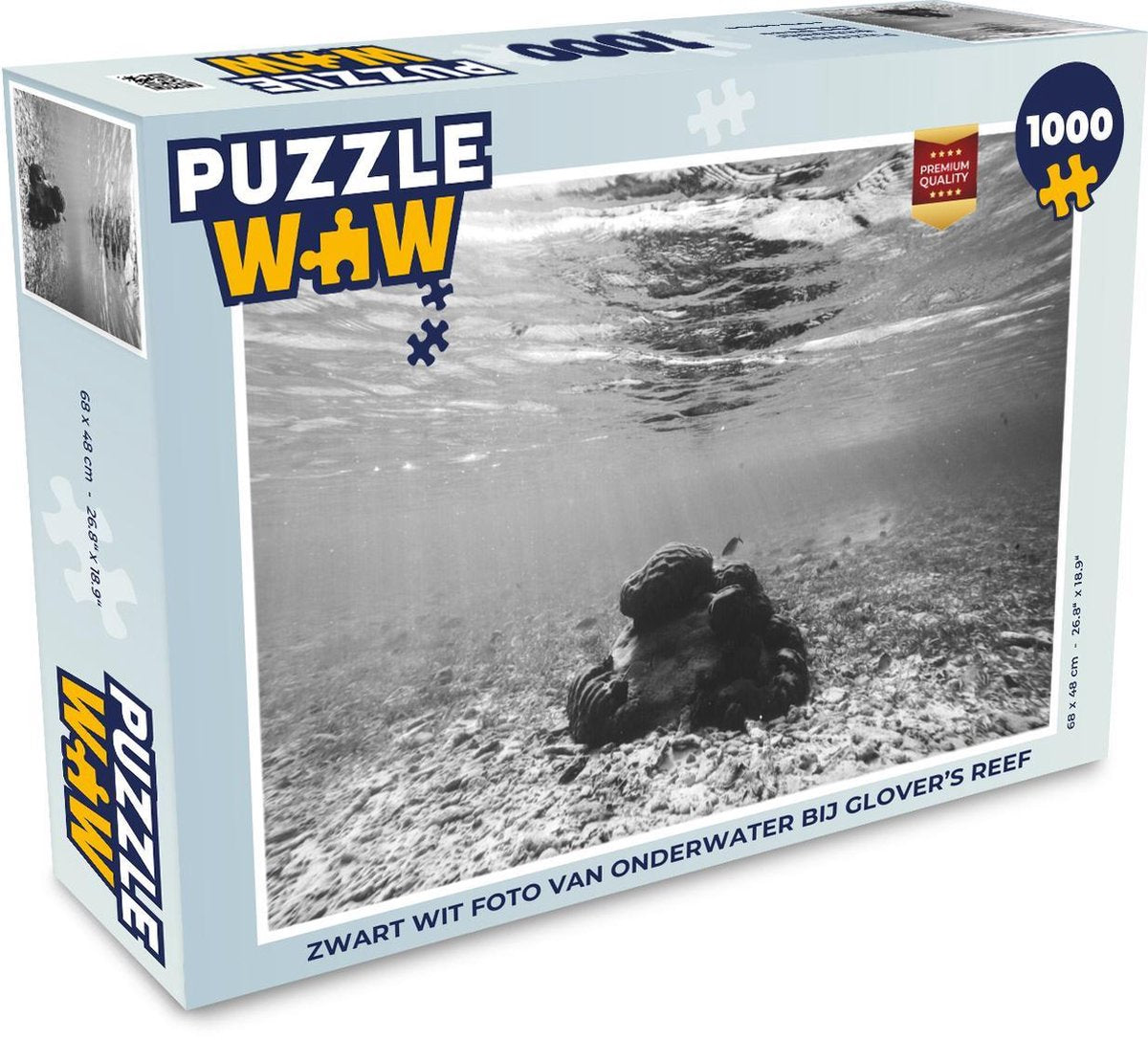 Puzzel 1000 stukjes volwassenen Glover’s Reef 1000 stukjes - Zwart wit foto van onderwater bij Glover’s Reef  - PuzzleWow heeft +100000 puzzels