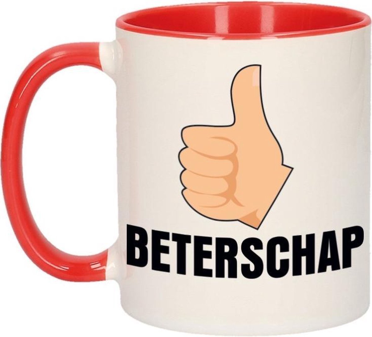 Beterschap duimpje omhoog cadeau mok / beker rood 300 ml