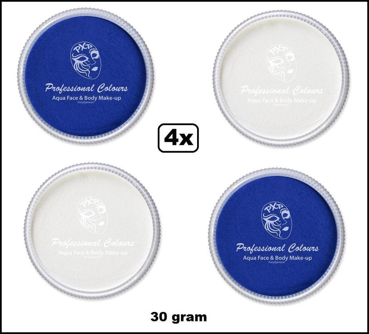 4x Aqua face & body paint wit/blauw 30gram.