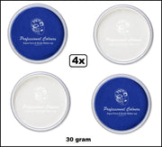 4x Aqua face & body paint wit/blauw 30gram.