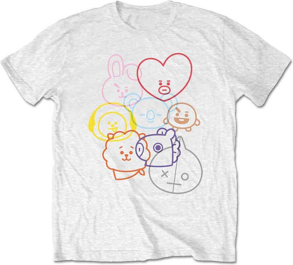 BT21 Heren Tshirt -M- Faces Wit