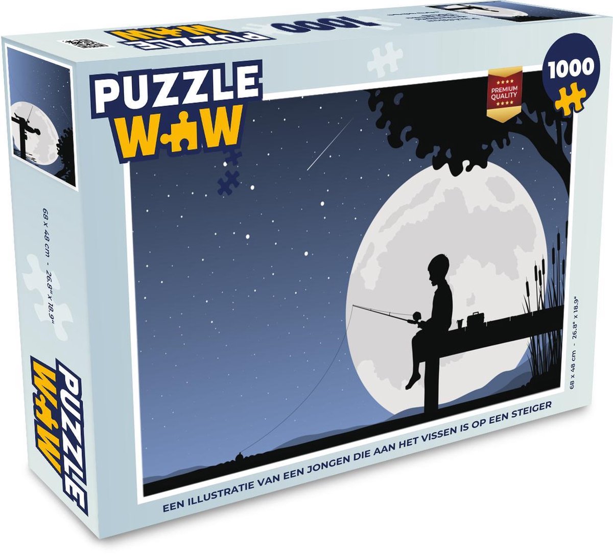Puzzel 1000 stukjes volwassenen Steiger illustratie 1000 stukjes - Een illustratie van een jongen die aan het vissen is op een steiger  - PuzzleWow heeft +100000 puzzels