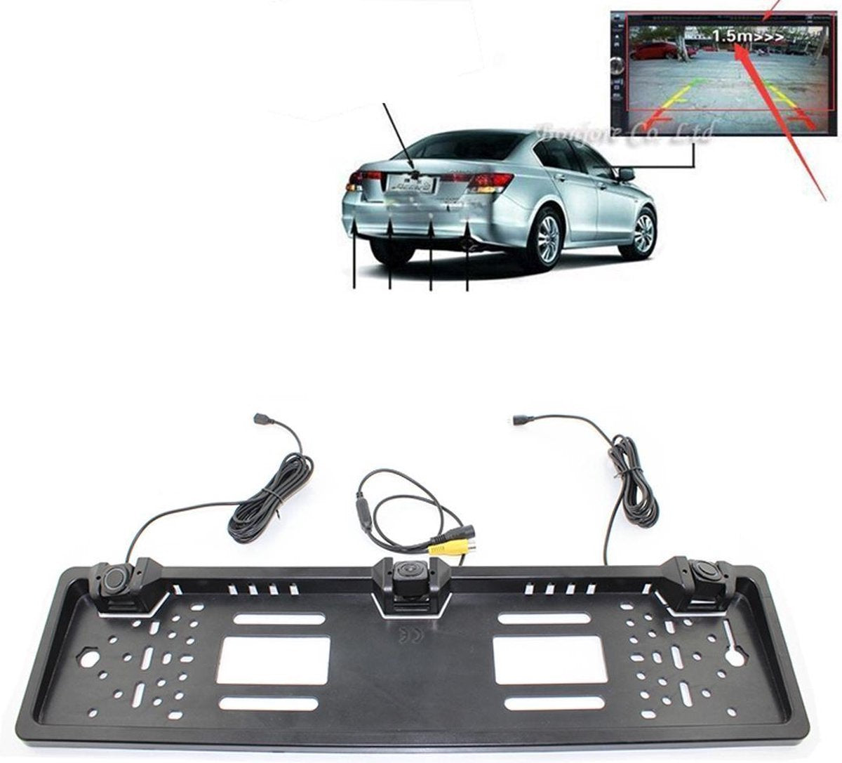 PZ600-L Europa Auto kentekenframe Achteruitkijkcamera Visueel achteruitrijcarkeersysteem met 2 achteruitrijradar detector