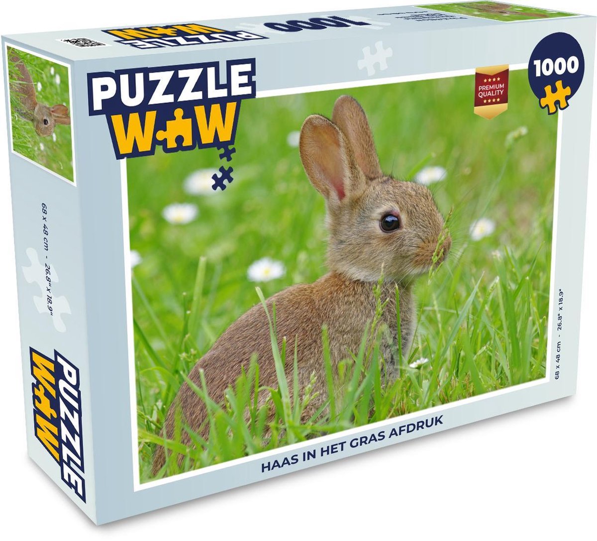 Puzzel 1000 stukjes volwassenen Konijnen 1000 stukjes - Haas in het gras afdruk  - PuzzleWow heeft +100000 puzzels