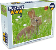 Puzzel 1000 stukjes volwassenen Konijnen 1000 stukjes - Haas in het gras afdruk  - PuzzleWow heeft +100000 puzzels