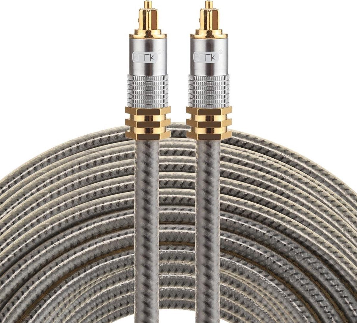 ETK Digital Optical kabel 20 meter / toslink audio male to male / Optische kabel metaal - Grijs