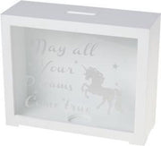 Spaarpot met glas - Wit - Vierkant - Hout 20x16