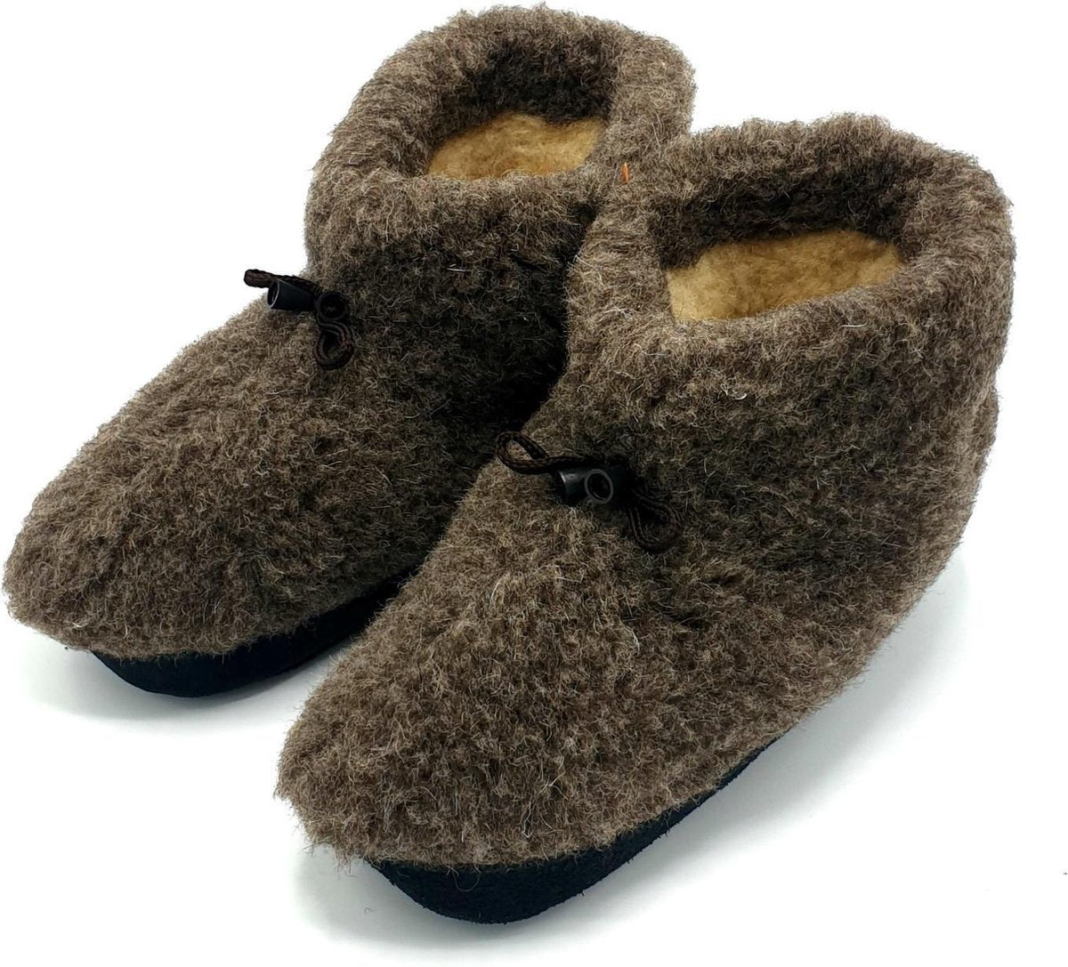 wollen sloffen 100% wol pantoffels -zwart met strikje- maat 43