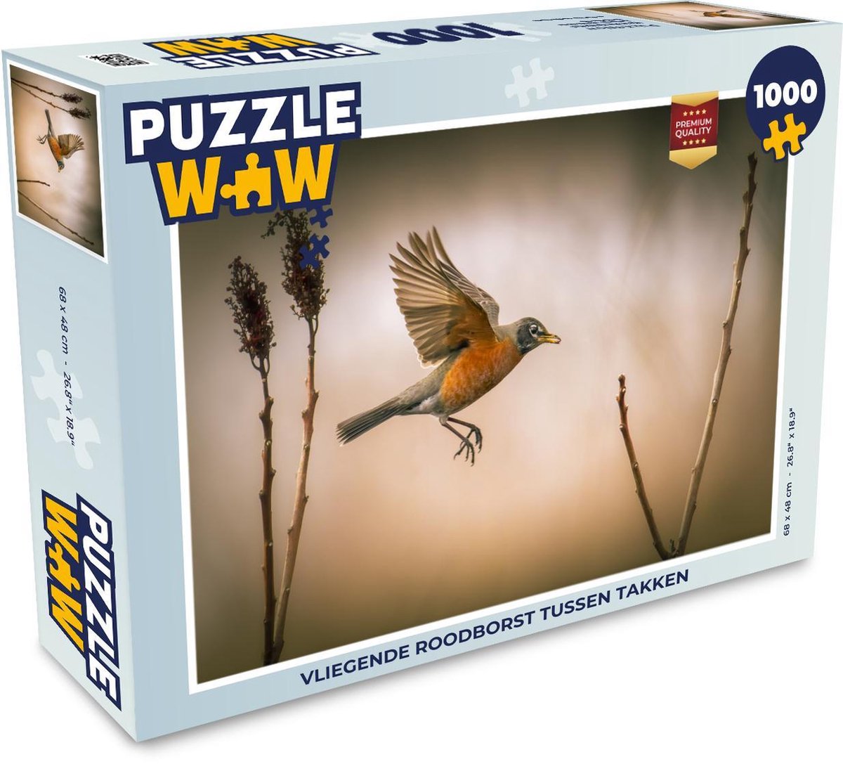 Puzzel 1000 stukjes volwassenen Roodborst 1000 stukjes - Vliegende roodborst tussen takken  - PuzzleWow heeft +100000 puzzels